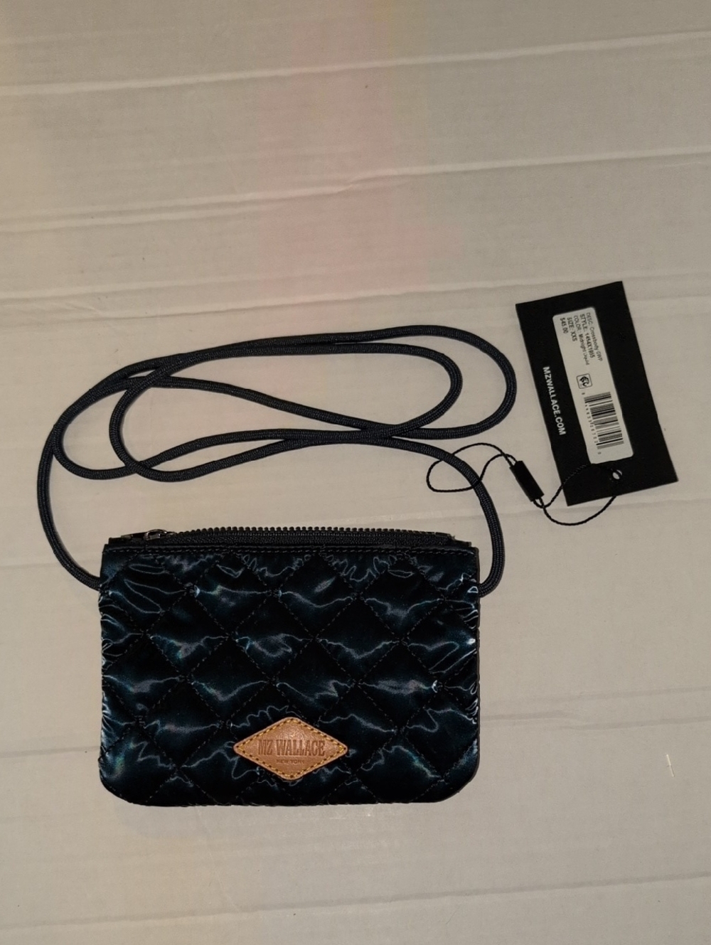 MZ Wallace Quilted Crossbody Bag in Black with Brown Leather Logo